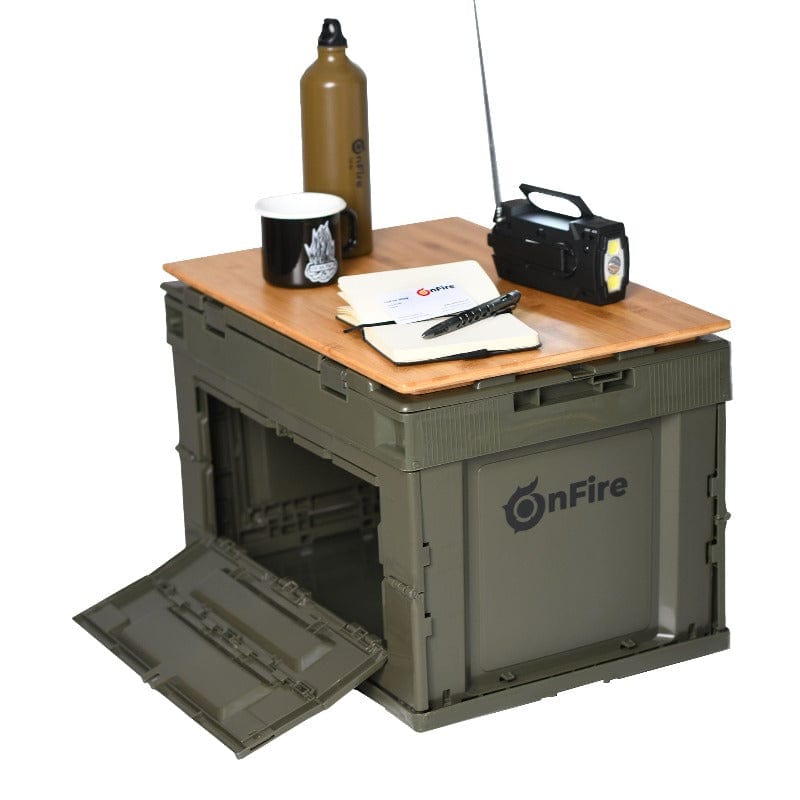 OnFire 50L Transportbox mit Holztischplatte Camping & Vanlife