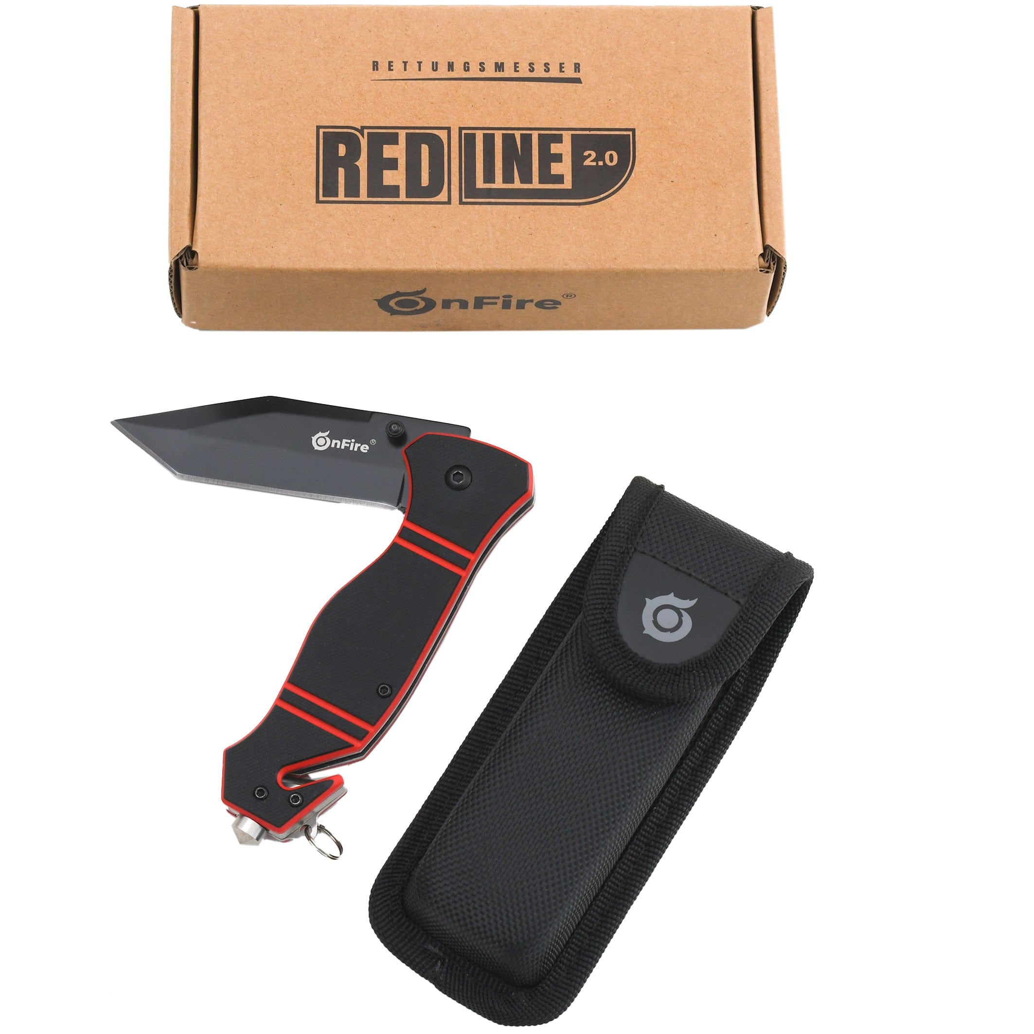 Rettungsmesser RED LINE 2.0 mit gerader Klinge und Ringöse plus Holster
