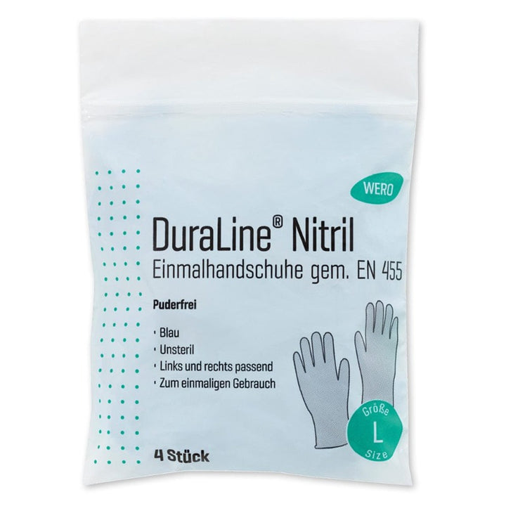 WERO DuraLine® Einmalhandschuhe  Nitril, puderfrei, Gr. L (8 – 9), 4 Stk