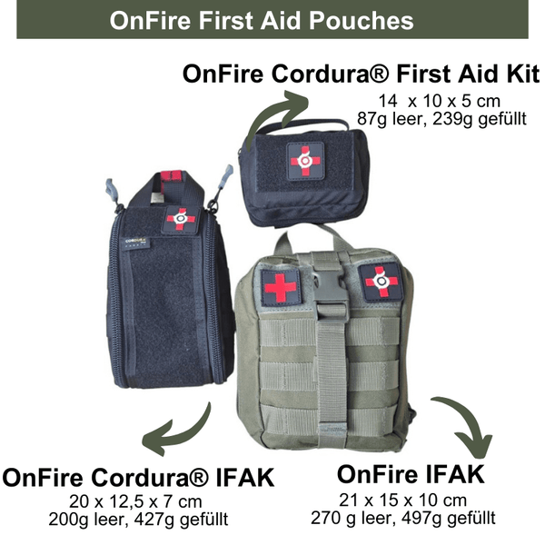 Gefüllte Tactical IFAK Erste Hilfe Pouch gefüllt inkl. 18 Verbandsmaterialien  | OnFire