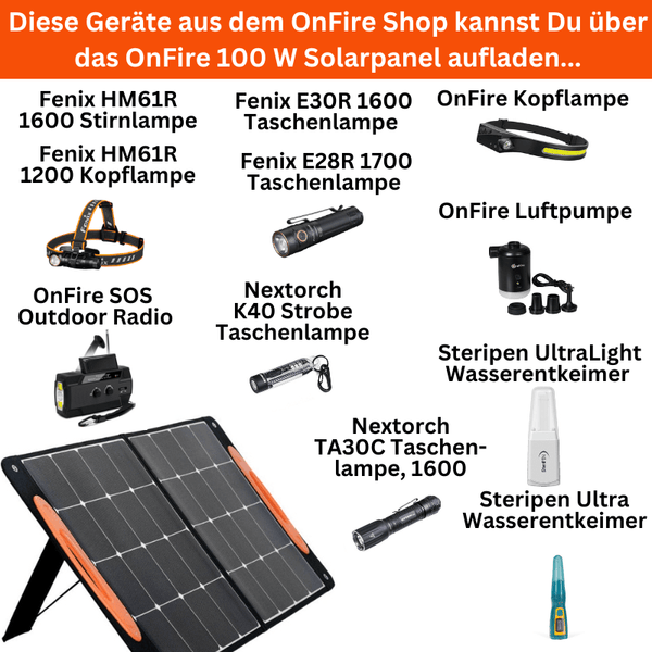 Faltbares, mobiles und leichtes Solarpanel für Camping, Outdoor 100 Watt | OnFire