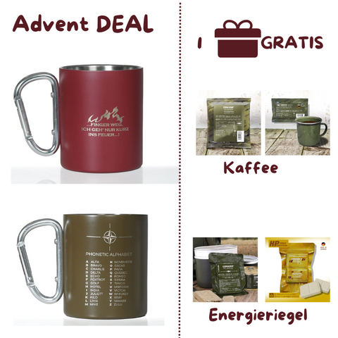 Edelstahl Tasse Becher mit Karabinergriff Taktisch-Outdoor oder Feuerwehr FireFighter DEAL | OnFire