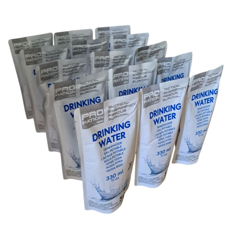 EMERGENCY WATER PACKAGE | Inhalt 15 x 330ml Trinkwasserrationen