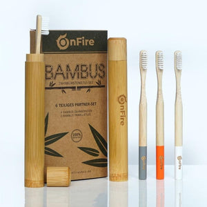 Bambus-Set, 4 Zahnbürsten + 2 Reiseetuis - OnFire Shop