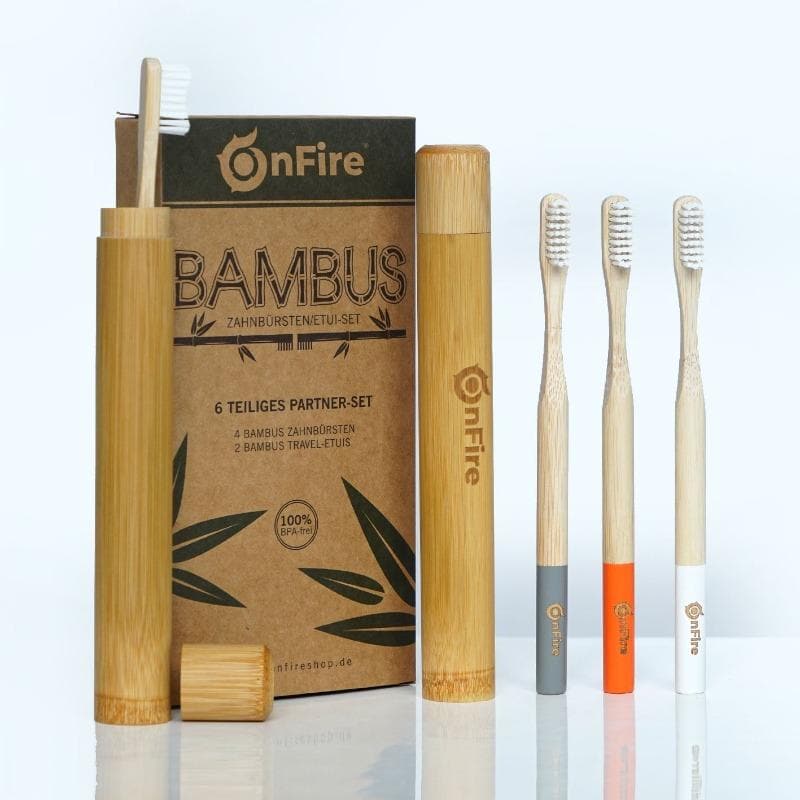 Bambus-Set, 4 Zahnbürsten + 2 Reiseetuis - OnFire Shop