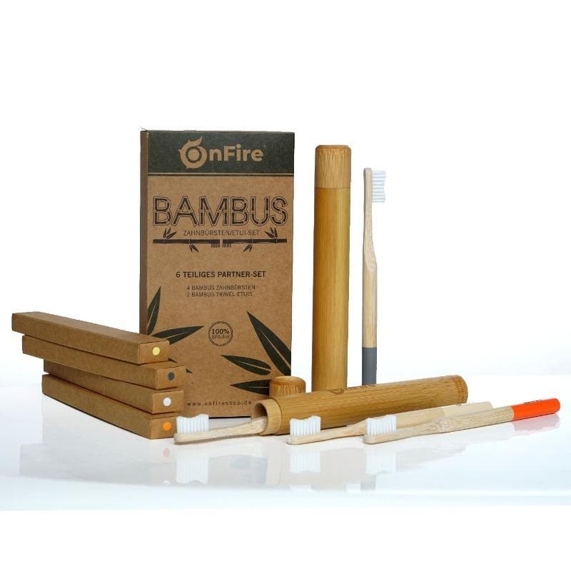 Bambus-Set, 4 Zahnbürsten + 2 Reiseetuis - OnFire Shop