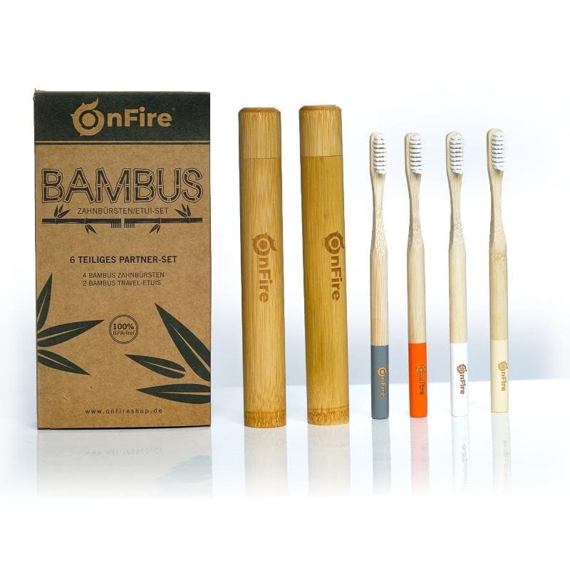 Bambus-Set, 4 Zahnbürsten + 2 Reiseetuis - OnFire Shop