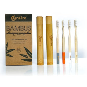 Bambus-Set, 4 Zahnbürsten + 2 Reiseetuis - OnFire Shop