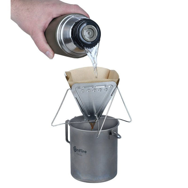 Outdoor Edelstahl Kaffeefilteraufsatz klappbar inklusive 40 Filtertüten DEAL | OnFire Shop