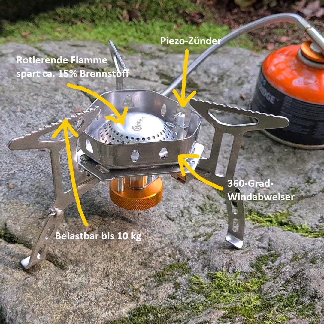 gaskocher zelten OnFire 3500W Gaskocher mit Windschutz & Piezozündung