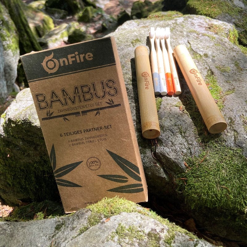 Bambus-Set, 4 Zahnbürsten + 2 Reiseetuis - OnFire Shop