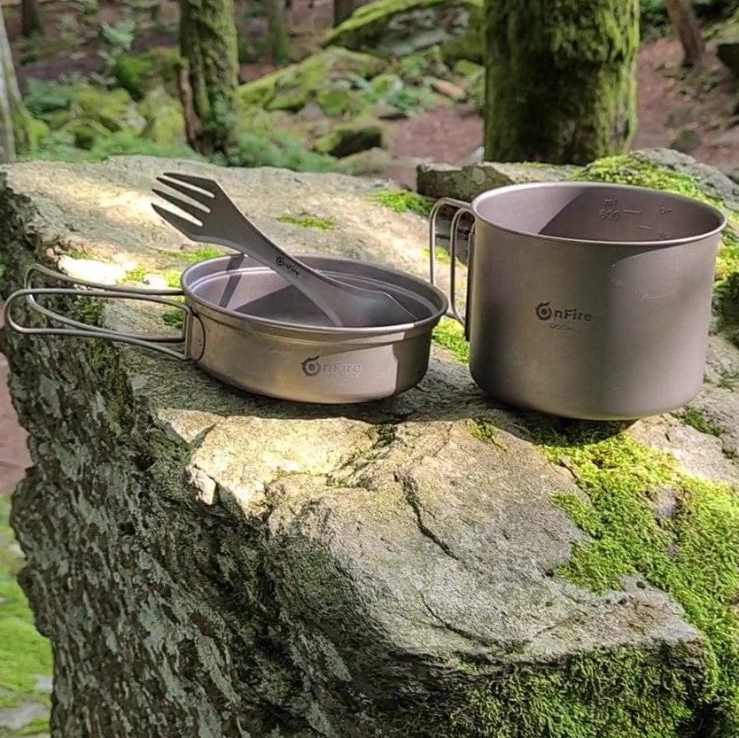 OnFire Ultraleichtes Titan-Topf-Pfanne Kochgeschirr 900+350ml