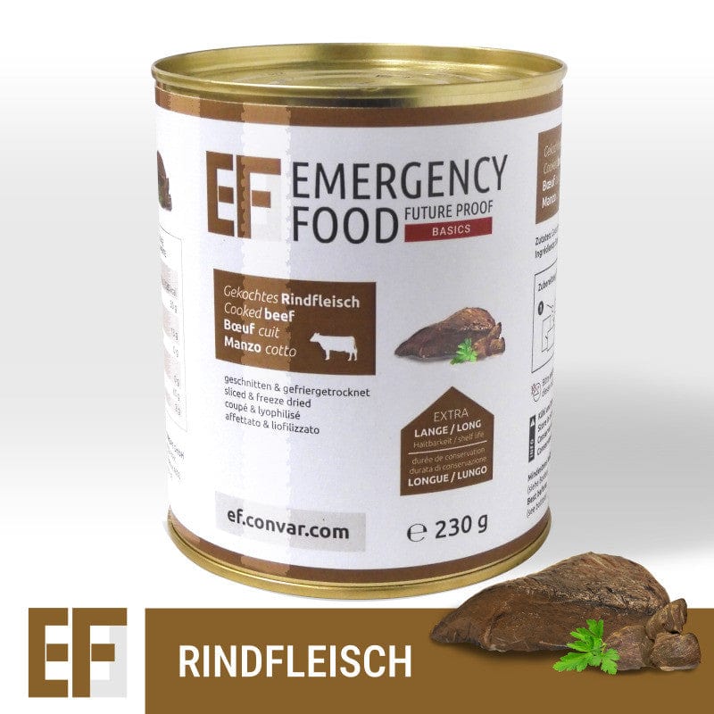 Emergency Food Basics Gekochtes Rindfleisch geschnitten & gefriergetrocknet (230g) | CONVAR