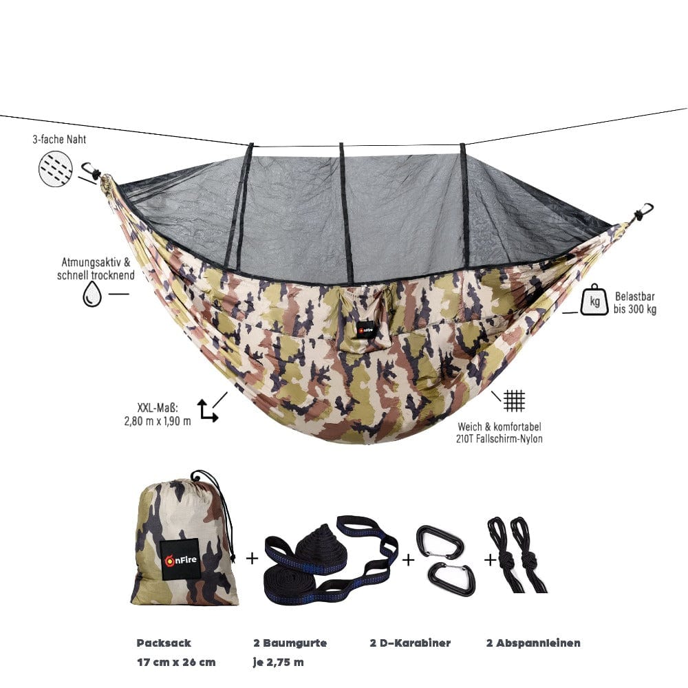outdoor hängematte mit moskitonetz OnFire XXL Extra große Hängematte mit Moskitonetz Camouflage